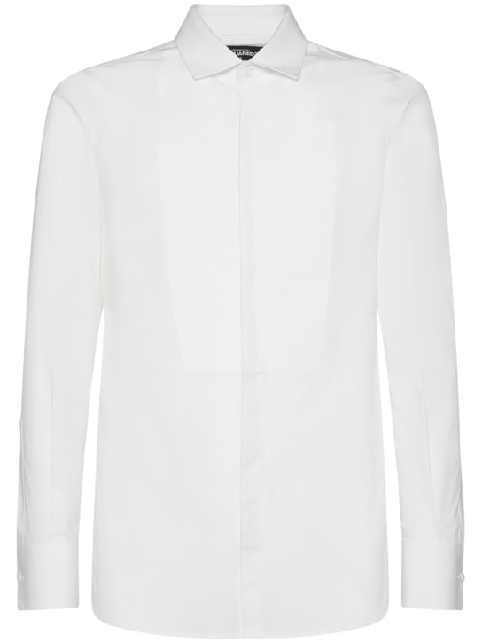 Dsquared2: Slim Fit cotton tuxedo shirt - White - men_0 | Luisa Via Roma