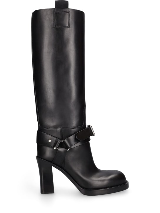 Burberry: 100mm LF Stirrup leather tall boots - Black - women_0 | Luisa Via Roma
