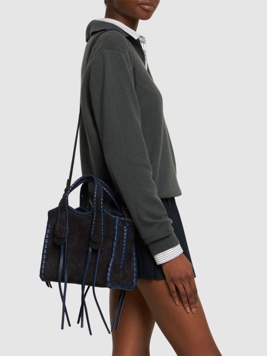 Chloé: Small Mony suede top handle bag - Midnight Blue - women_1 | Luisa Via Roma