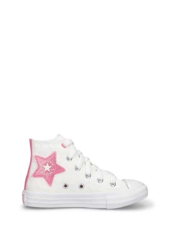 Converse: Embossed canvas lace-up sneakers - White - kids-girls_0 | Luisa Via Roma