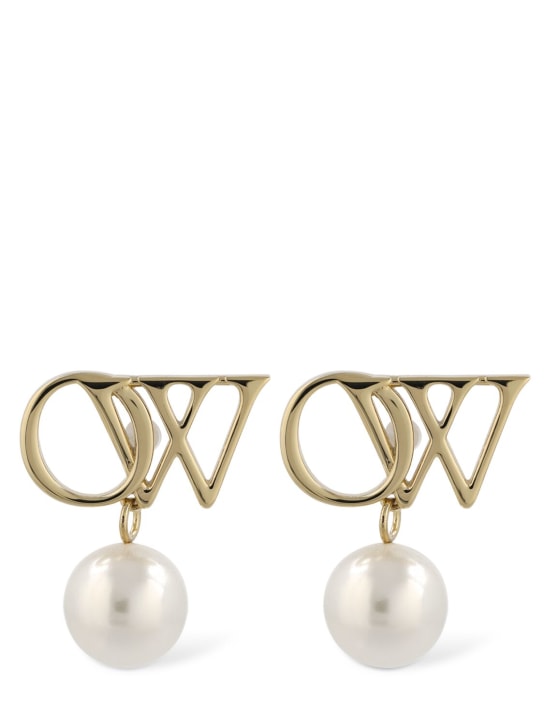Off-White: Orecchini OW in ottone / perle d’imitazione - Oro - men_0 | Luisa Via Roma