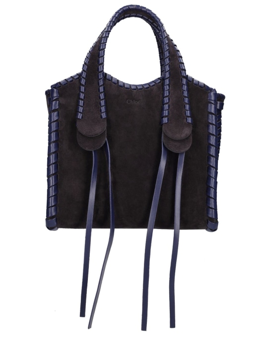 Chloé: Small Mony suede top handle bag - Midnight Blue - women_0 | Luisa Via Roma