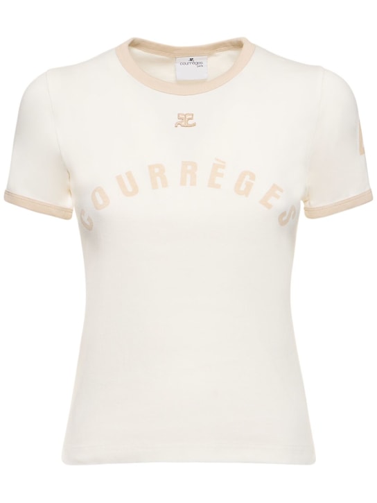Courreges: Contrast printed cotton t-shirt - White - women_0 | Luisa Via Roma