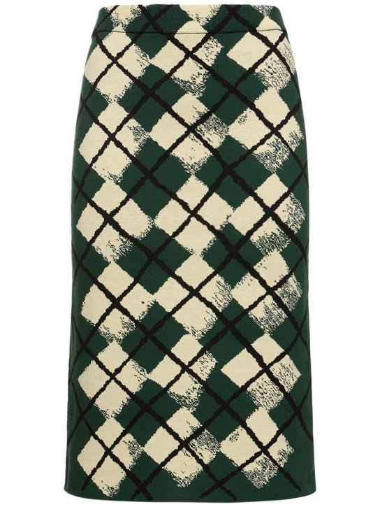Burberry: Check cotton knit midi skirt - Green/Multi - women_0 | Luisa Via Roma