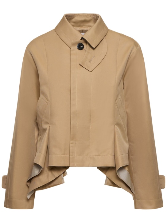 Sacai: Pleated cotton blend gabardine jacket - Beige - women_0 | Luisa Via Roma