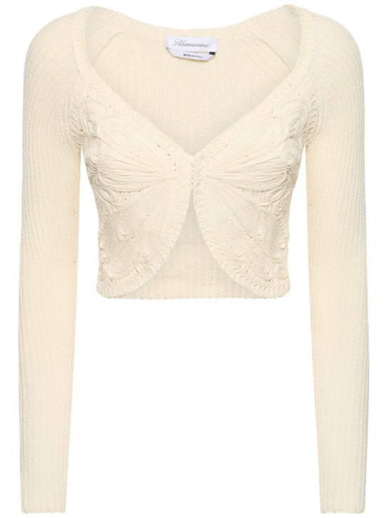 Blumarine: Cotton blend knit crop cardigan - White - women_0 | Luisa Via Roma