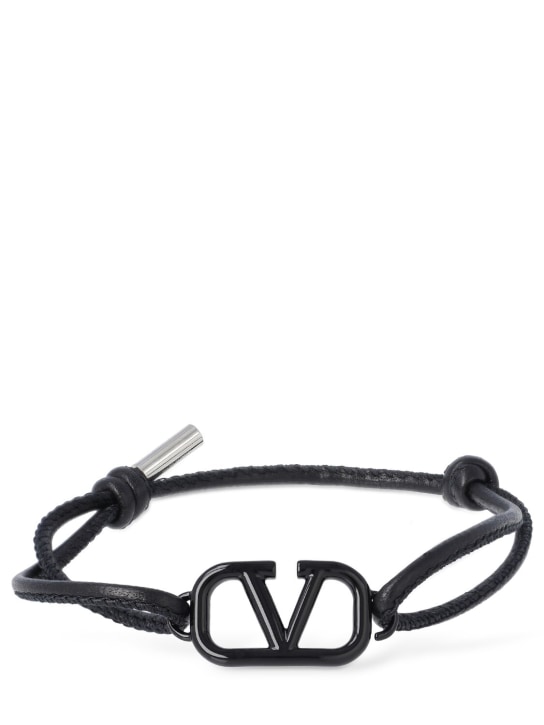 Valentino Garavani: V Logo leather sliding bracelet - Black - men_0 | Luisa Via Roma