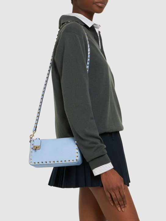 Valentino Garavani: Small Rockstud leather shoulder bag - Poplin Blue - women_1 | Luisa Via Roma