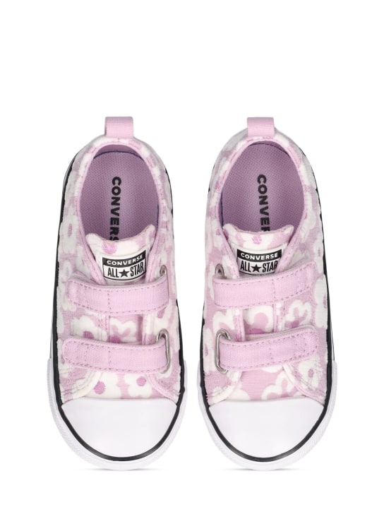 Converse: Sneakers à scratch en toile à fleurs brodées - Violet Clair - kids-girls_1 | Luisa Via Roma
