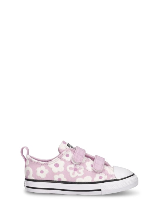 Converse: Sneakers à scratch en toile à fleurs brodées - Violet Clair - kids-girls_0 | Luisa Via Roma