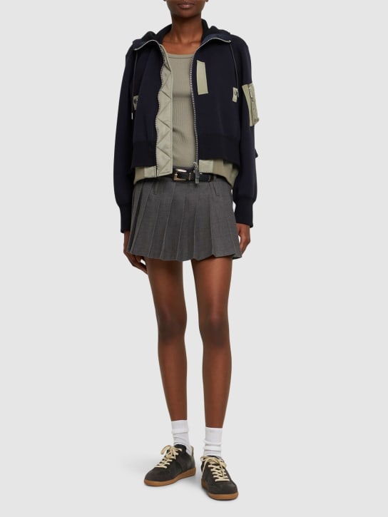 Sacai: Sponge jersey elastic hoodie - Navy/Khaki - women_1 | Luisa Via Roma