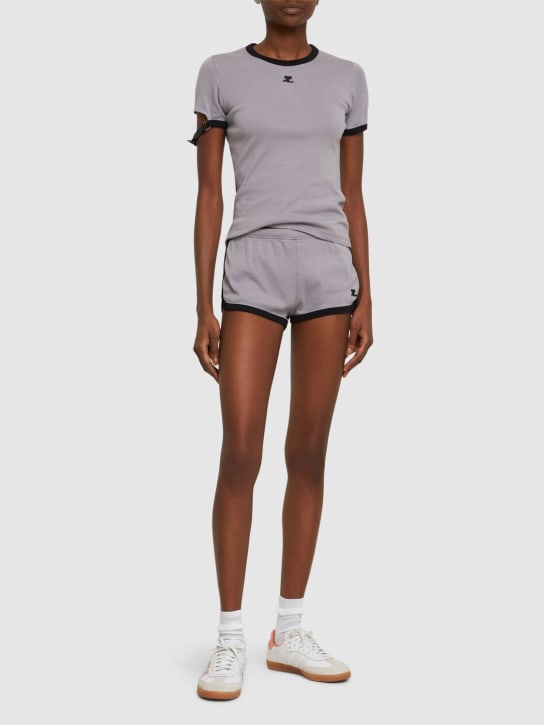 Courreges: Contrast cotton mini shorts - Grey - women_1 | Luisa Via Roma
