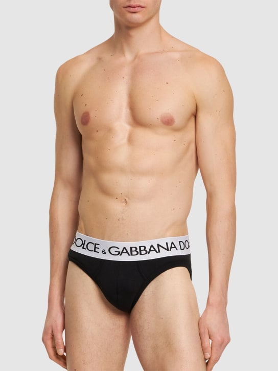Dolce&Gabbana: Logo cotton briefs - Black - men_1 | Luisa Via Roma
