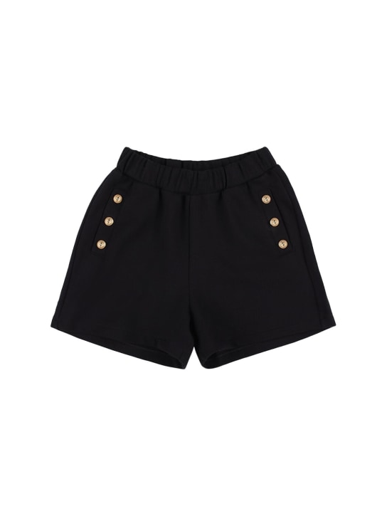 Balmain: Organic cotton sweat shorts - Black - kids-girls_0 | Luisa Via Roma