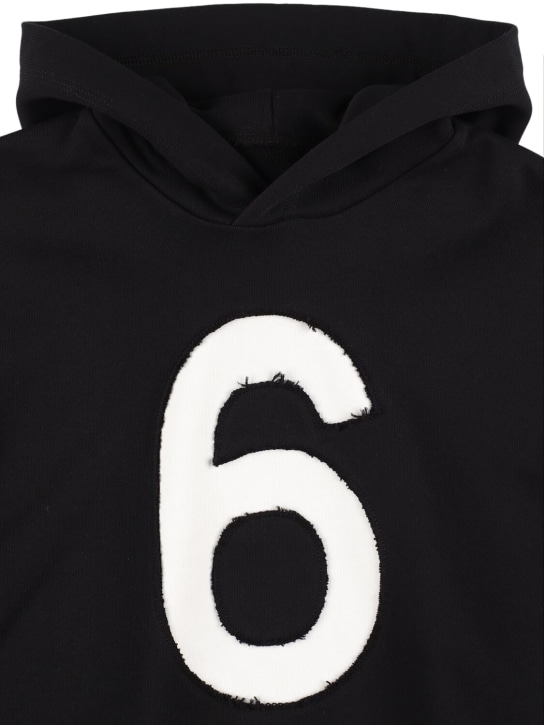 MM6 Maison Margiela: Sweat-shirt en coton à logo - Noir - kids-boys_1 | Luisa Via Roma