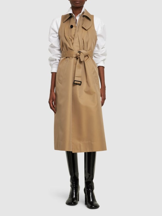 Sacai: Sleeveless cotton gabardine midi dress - Beige - women_1 | Luisa Via Roma
