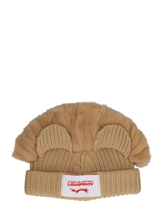 Charles Jeffrey LOVERBOY: Cappello beanie Chunky Lion in cotone - Beige - women_0 | Luisa Via Roma