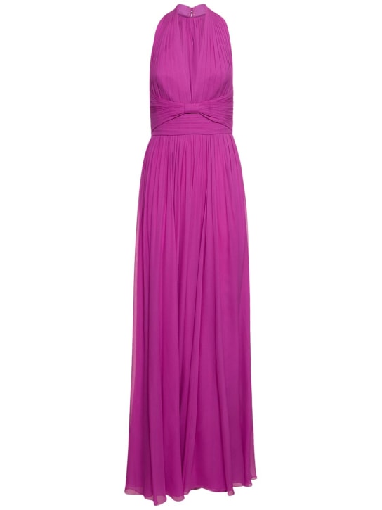 Elie Saab: Pleated silk long halter dress - Purple - women_0 | Luisa Via Roma