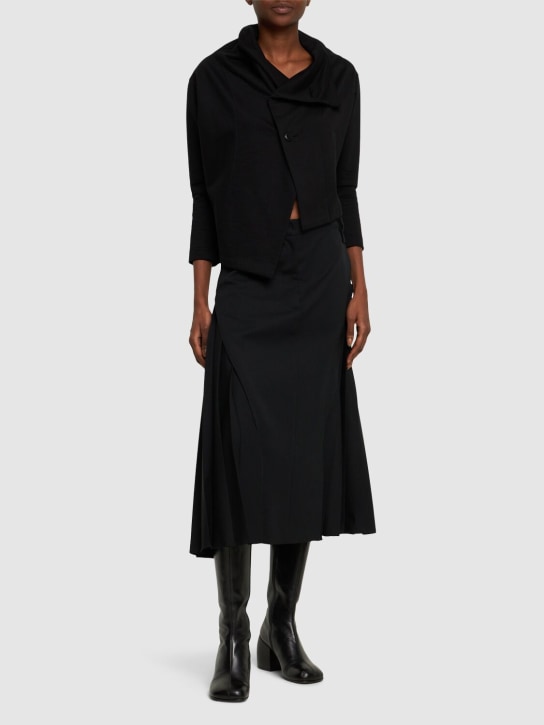 Yohji Yamamoto: Asymmetric cropped jersey jacket - Black - women_1 | Luisa Via Roma