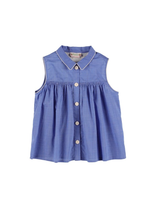 Bonpoint: Cotton chambray top - Blue - kids-girls_0 | Luisa Via Roma