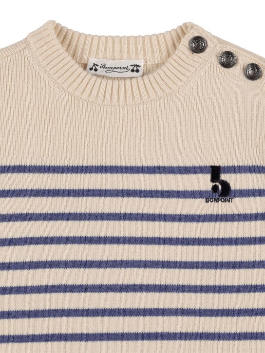 Bonpoint: Striped cotton & wool knit sweater - Off White - kids-boys_1 | Luisa Via Roma