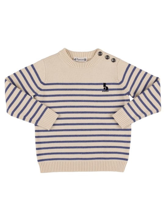 Bonpoint: Striped cotton & wool knit sweater - Off White - kids-boys_0 | Luisa Via Roma