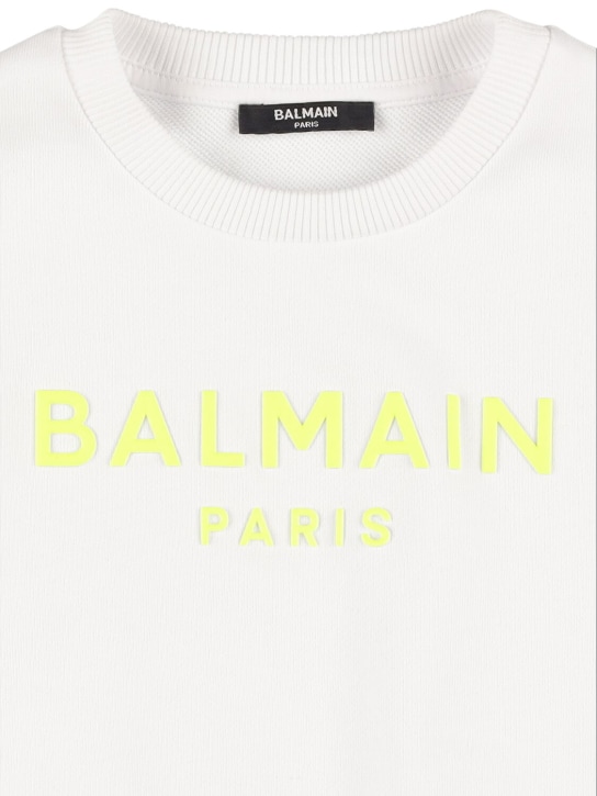 Balmain: Sweat-shirt en coton organique - Blanc/Jaune - kids-boys_1 | Luisa Via Roma