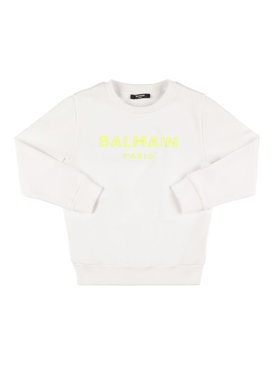 Balmain: Organic cotton sweatshirt - White/Yellow - kids-boys_0 | Luisa Via Roma