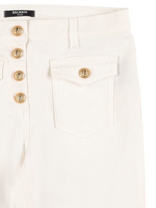 Balmain: Cotton blend flared denim jeans - White - kids-girls_1 | Luisa Via Roma