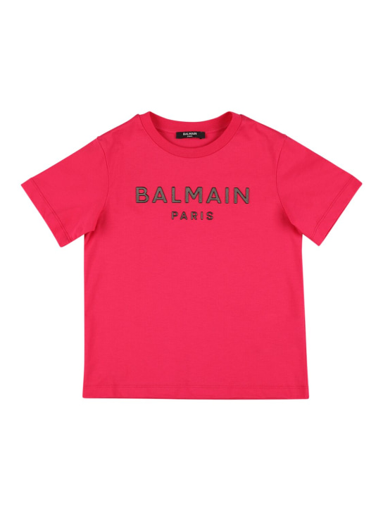 Balmain: T-shirt in jersey di cotone organico - Fucsia - kids-boys_0 | Luisa Via Roma