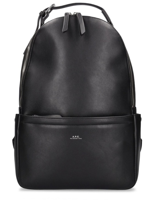 A.P.C.: Logo recycled faux leather backpack - Black - men_0 | Luisa Via Roma