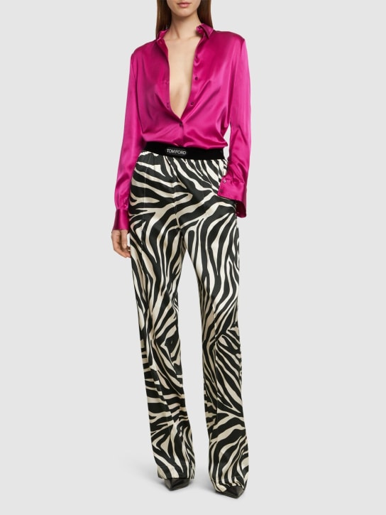 Tom Ford: Printed silk satin pajama pants - Black/White - women_1 | Luisa Via Roma