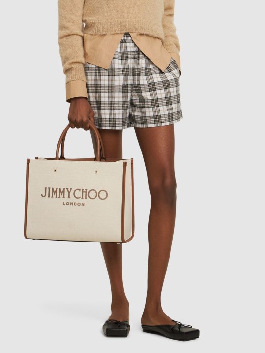 Jimmy Choo: Avenue M recycled cotton tote bag - Natural/Taupe - women_1 | Luisa Via Roma