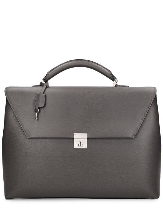 Valextra: Avietta leather briefcase - Fumo Londra - men_0 | Luisa Via Roma