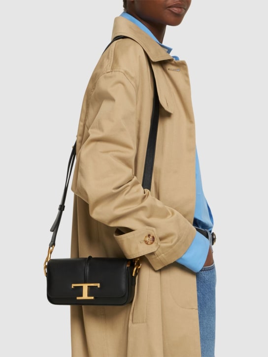 Tod's: Mini E/W Tracollina leather bag - Black - women_1 | Luisa Via Roma