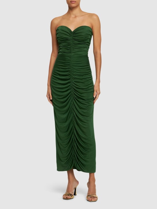 Costarellos: Aveline strapless ruched midi dress - Green - women_1 | Luisa Via Roma