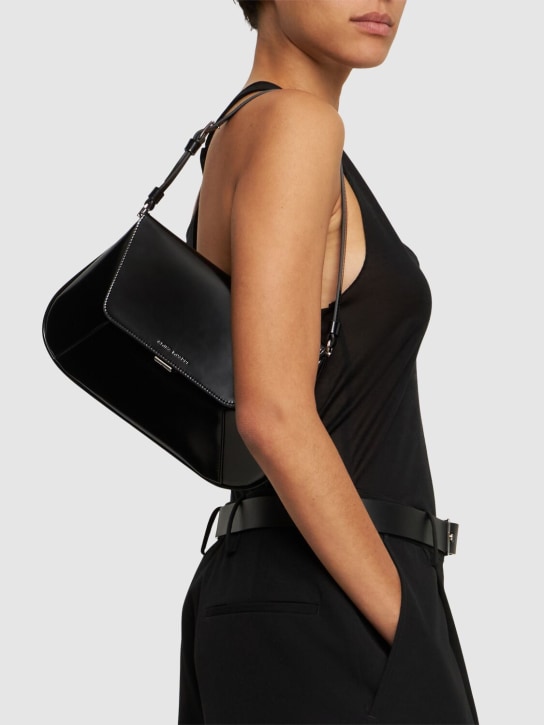 Amina Muaddi: Ami spazzolato leather shoulder bag - Black - women_1 | Luisa Via Roma