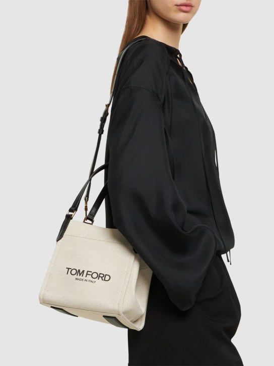 Tom Ford: Small Amalfi canvas tote bag - Rope/Black - women_1 | Luisa Via Roma