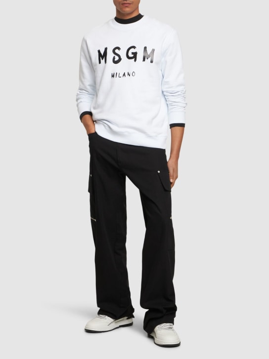 MSGM: Logo print brushed cotton sweatshirt - White - men_1 | Luisa Via Roma