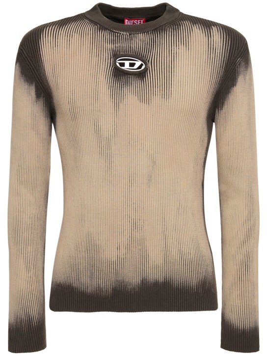 Diesel: Oval-D slim cotton blend knit sweater - Beige/Black - men_0 | Luisa Via Roma
