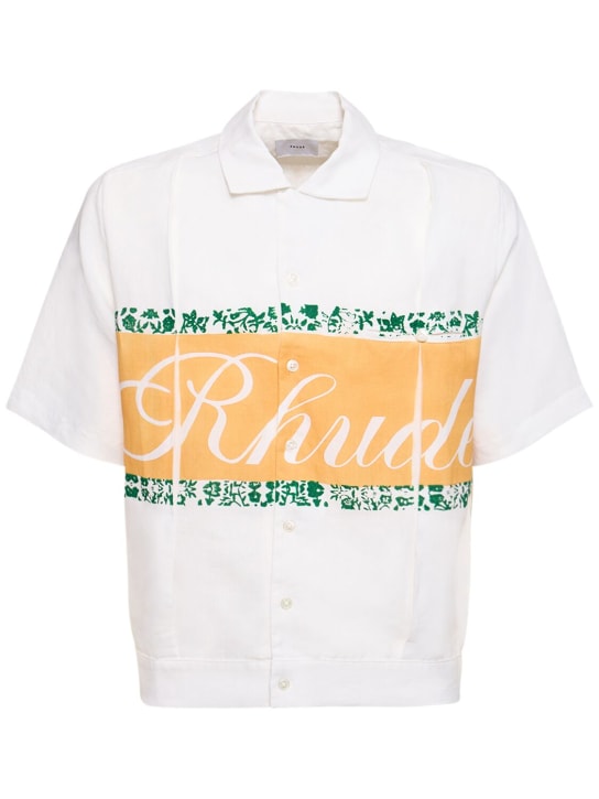 RHUDE: Rhude linen Cuban shirt - Ivory - men_0 | Luisa Via Roma