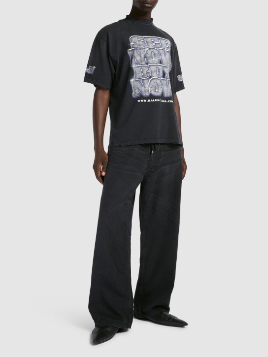 Balenciaga: Bedrucktes T-Shirt aus Baumwolle - Schwarz Verblas - men_1 | Luisa Via Roma