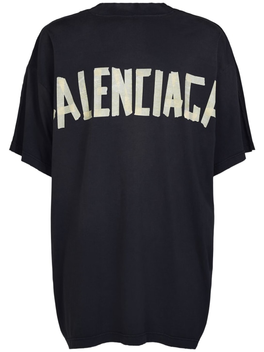Balenciaga: T-shirt Double Front in cotone con logo - Nero Delave' - men_0 | Luisa Via Roma