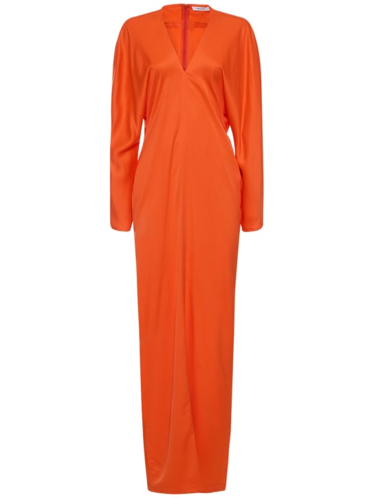 Ferragamo: Stretch viscose satin V-neck long dress - Orange - women_0 | Luisa Via Roma
