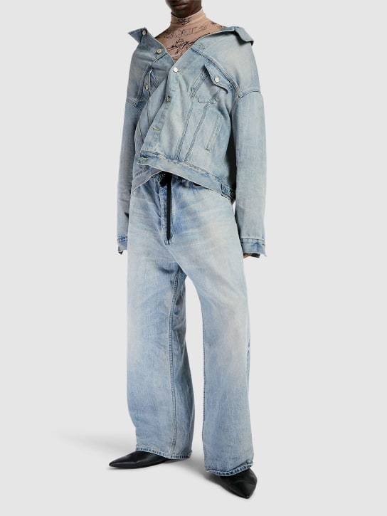 Balenciaga: Off-shoulder cotton denim jacket - Denim - men_1 | Luisa Via Roma