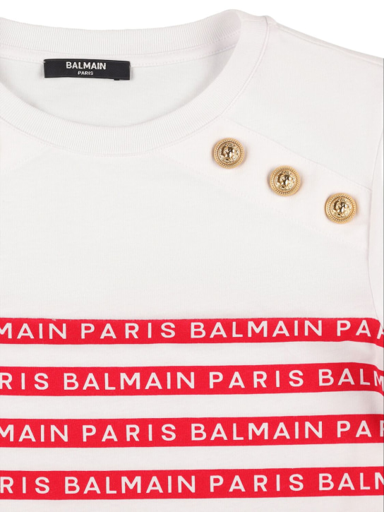 Balmain: T-shirt en jersey de coton biologique - Blanc/Rouge - kids-girls_1 | Luisa Via Roma