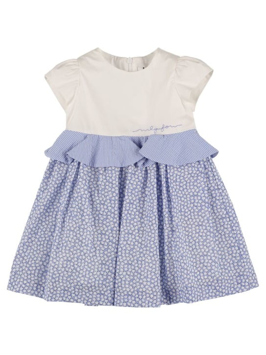 Il Gufo: Cotton seersucker & poplin dress - White/Blue - kids-girls_0 | Luisa Via Roma