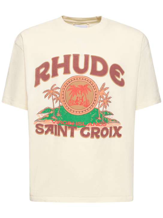 RHUDE: T-shirt Saint Croix in cotone - Vintage White - men_0 | Luisa Via Roma