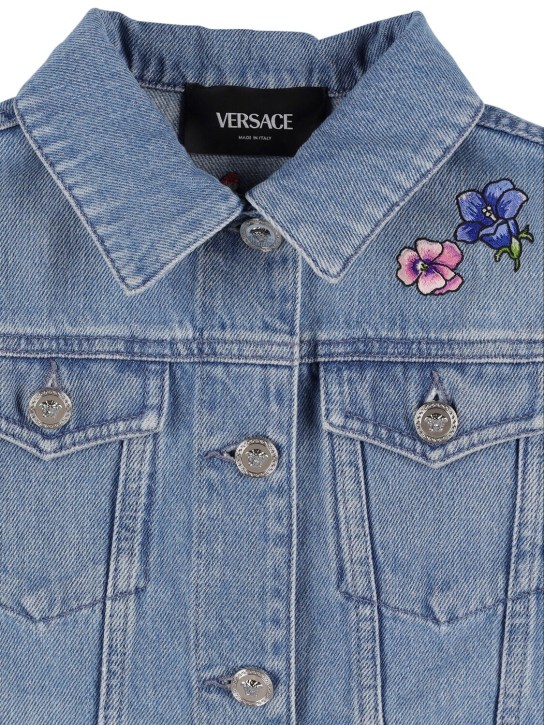 Versace: Embroidered logo denim jacket - Denim - kids-boys_1 | Luisa Via Roma