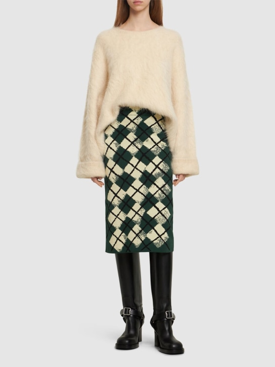 Burberry: Check cotton knit midi skirt - Green/Multi - women_1 | Luisa Via Roma